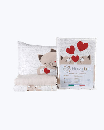 Set Lenzuola Letto in Cotone Made in Italy - Completo Letto Stampa Gattini